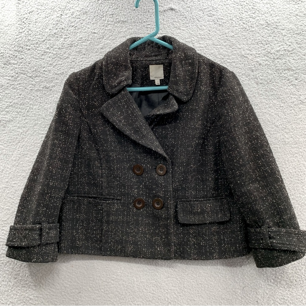 Halogen Wool Blend Woman’s Brown Double Breasted Lined Crop Blazer Jacket Size L